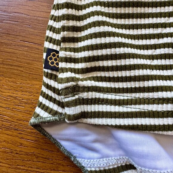 Honeycut Dance Crop Top Womens XS 0-2 Ribbed Knot Striped Olive Green White Tank - Picture 4 of 10